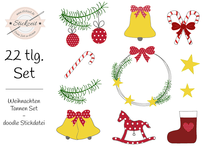 Weihnachten Tannen Set - doodle Stickdatei